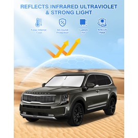 Canvcle Windshield Sun Shade for 2020-2025 2026 Kia Telluride Accessories Sunshade Side Rear Window Shade Cover Window Sun Visor Shield Privacy Protection Keep Vehicle Cool Black 8PCS