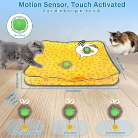 gisgfim Interactive Cat Toys for Indoor Cats Automatic Moving Cats Ball Rolling in Pouch Motion Activated Chirping Cat Ball Toy with LED Light Hide-n-Seek Kitten Toy for Bored Indoor (Yellow)