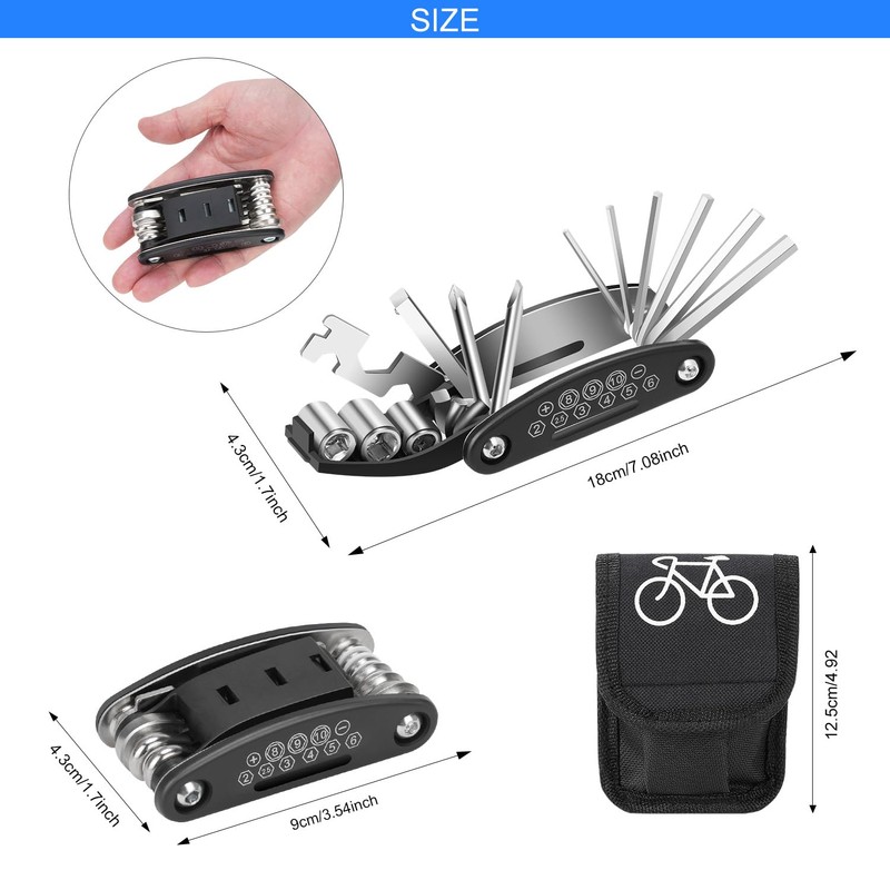 oumuik Bicycle Repair Kit Bicycle Accessories 16-in-1 Bicycle Tool, Multi-Tool