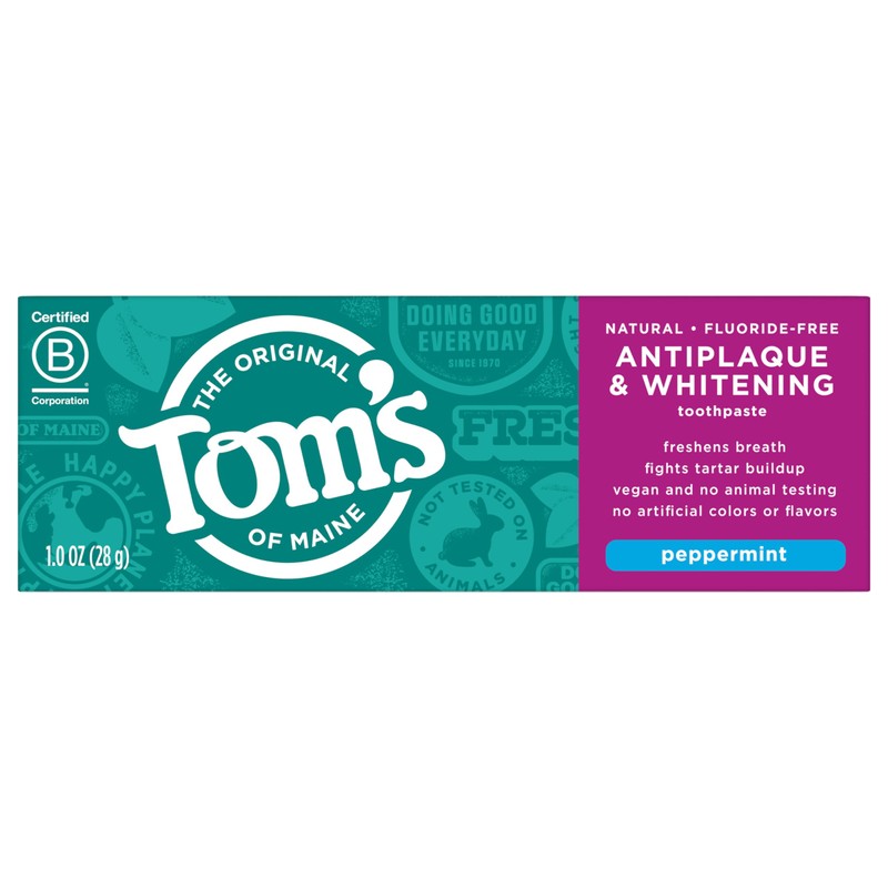 Tom's of Maine Fluoride-Free Antiplaque & Whitening Toothpaste, Travel Size,