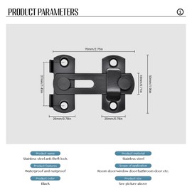 Bailinks 2 Pack Stainless Steel Door Latch, Barn Door Lock, Flip Gate Latch Safety Bolt for Outdoor Garage, Garden, Bathroom, Window, Closet, Wine Cabinet (Black, 3 Inch)