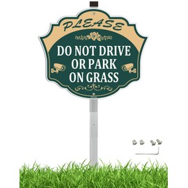 Please Do Not Drive Or Park On Grass Yard Sign 12" x 10" Keep Off Grass Sign with Stake for Yard, No Parking on Grass Sign, 28" Bend-Proof Stake Metal Sign Kit, Rust-Free Aluminum, 1 Pack