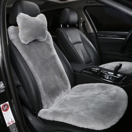 OGLAND Fluffy Fuzzy Soft Comy Fur Sheepskin Car Seat Cover for Universal Seat Cushion Accessories Automobiles (3 Pack Front, Misty Gray)
