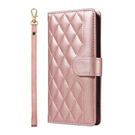 ILING Case for HONOR X7c / HONOR 200 Smart 5G, Elegant Luxurious Women's Wallet PU Leather Shockproof Flip Folio Cover with RFID Blocking, Card Slots, Kickstand, Wrist Strap (Rose Gold)