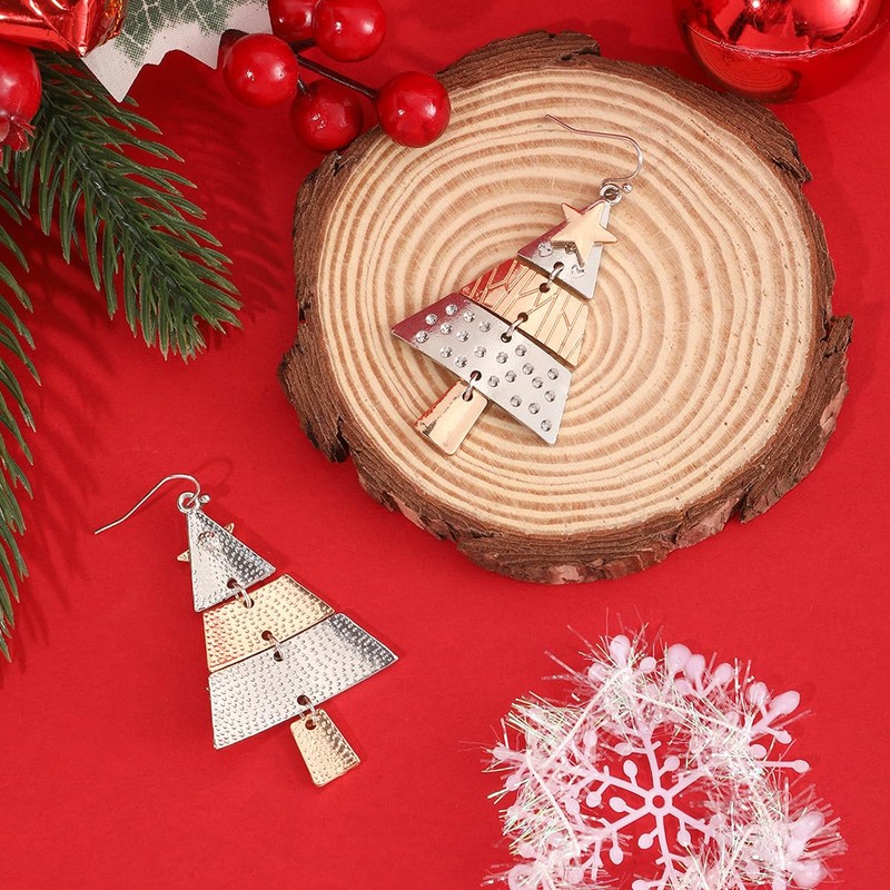 Gemynix Christmas Tree Earrings for Women Two-Tone Dangle Drop with
