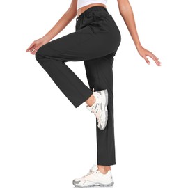 Women's Golf Pants Wrinkle Free UPF 50 Casual Pants Quick Dry Lightweight Travel Pants for Women on Plane with Zipper Pockets Black Large/31