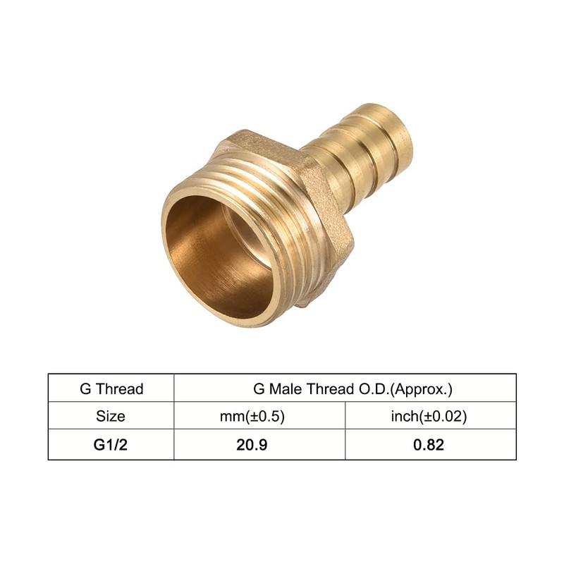 sourcing map Brass Hose Barb Fitting,Connector,10mm Barb x G1/2 Male