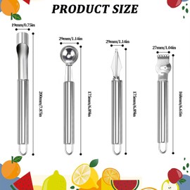 GUOYOU 4 Pcs Melon Baller Scoop Set, Stainless Steel Fruit Ball Scoop Carving Tools, Fruit Carving Tools, with Fruit Core Remover Tool, Multifunctional Fruit Peeler, for DIY Fruit Salads and Desserts