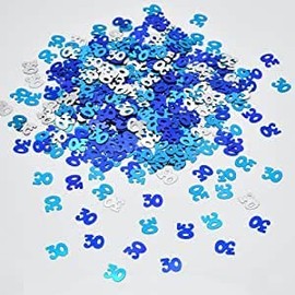 LGT Blue and Silver Number Age Birthday Confetti. Perfect for Parties, Celebrations and Events. Table Scatter, Sequins, Confetti. 18,21,30,40,50,60. (Blue 30 Confetti)