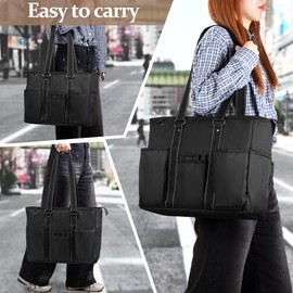 Damero Teacher Tote Bag with Padded Laptop Sleeve, Teacher Work Bag Utility Bag for Office, Travel or Business, Black