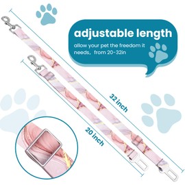 Adjustable pet cat and Dog car seat Belts. The Safety Clip fits Any car, Truck, and SUV, and The Lanyard is Flexible and Adjustable from 20 to 33 inches (Pink Marble)
