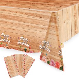 Festicreamy Floral Happy Birthday Tablecloths - 108"x54" Cute Butterfly Wood Grain Table Cover Flower Tablecover/Party Decor for Girls Birthday Party Supplies Baby Shower