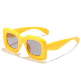 TOSGMLOUS Kids Cute Inflated Square Sunglasses for Boys Girls - Trendy Cool Y2K Glasses Retro Thick Frame Colorful Funny Shades UV400 (Yellow)