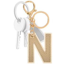 Gineman Alphabet Keychain, Initial Key Holder, Accessory, Women's, Men's, Cute, Gift, Charm, Keepsake, Wallet, Handbag, Pendant Accessory, Charm, Key Ring, apricot-N