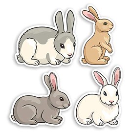 4 x 5cm Cute Bunny Rabbits Vinyl Stickers - Rabbit Kids Laptop Sticker #29075