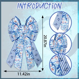 HIENAJ Large Summer Ocean Bow for Wreath, Blue Corals Burlap Bows for Front Door Wall Fence Decor, Starfish Turtles Wreath Bow Tree Topper Bow for Wreaths Basket DIY Crafts Gift Party Bow Decoration