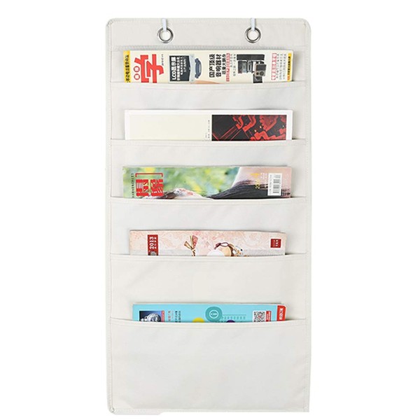 La dream Document Storage, Wall Pocket, 5 Pockets, A4, Fabric Door Hanger Pocket, Hanging, Large Capacity, Small Storage Bag, Books, Documents, Cartoon, Magazines, Documents, Envelopes, Picture Books, Organization, Home, Everyday Goods (White)