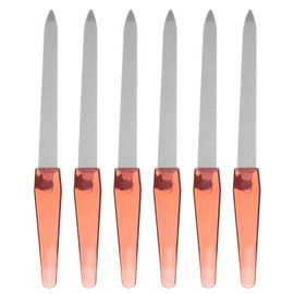 HARFINGTON 6pcs Metal Nail Files, 180 Grit Fingernail Files, Double Sided Natural Nail Files for Women Men with Plastic Handle, Steel Nail Files, Diamond Files with Sharp Pointed Tip, Brown