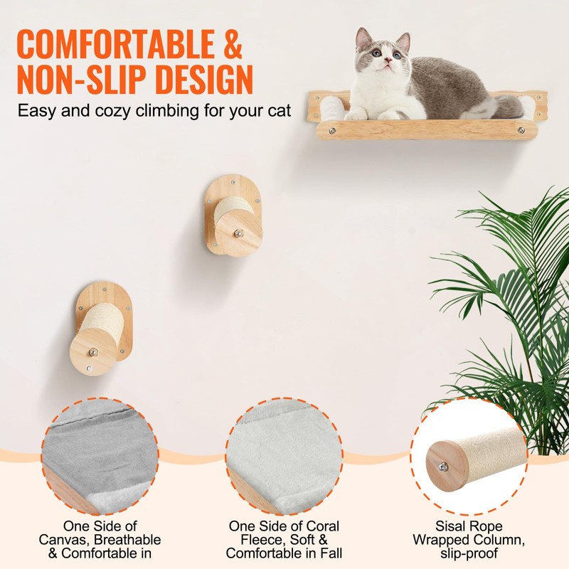 VEVOR Wall Mounted Cat Shelves, Perches with Jumping Posts &