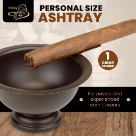 Stinky Cigar Personal Size Ashtray with 1 Stirrup, Compact, Matte Brown