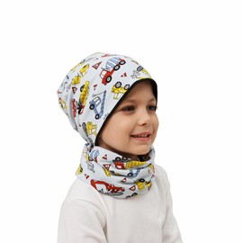 MAKFORT Children's Beanie Hat Scarf Tube Scarf Set Cotton Loop Scarf Boys and Girls Autumn Spring Winter, Truck