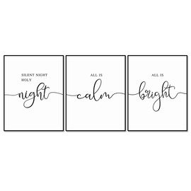 Christmas Decor, Silent Night, Holy Night, All is Calm, All is Bright, Modern Holiday Decor, Christmas Wall Art, Set Of 3 Prints, 11x14inch Unframed