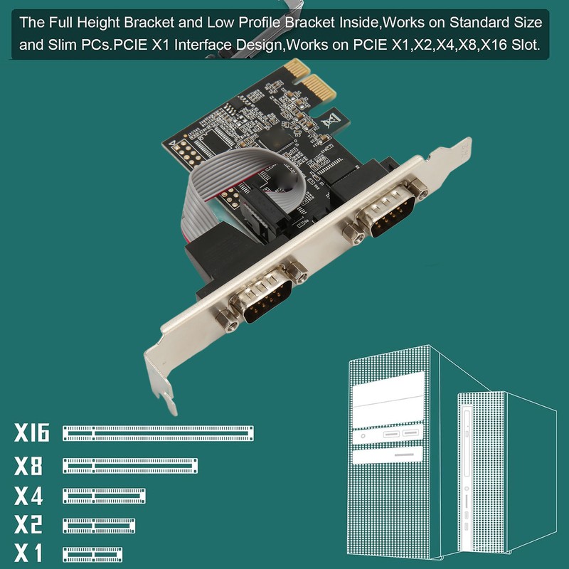 2 Port PCI Express RS232 DB9 Serial Port Card PCIe