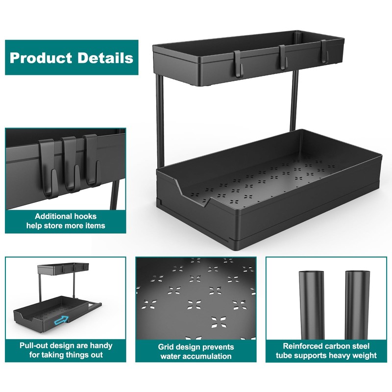 2 Pack Under Sink Organizer 2 Tier Sliding Cabinet Organizers
