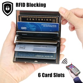 BONSYL® Credit Card Holder, RFID Blocking Slim Metal Credit Card Holder Wallets for Men and Women, 6 Cards/Black/Mushroom, Modern