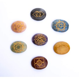 Wonder Care Premium Chakra Set with the 7 Most Important Gemstones Healing Stones Set Gemstones Chakra Stones with Engraved Symbols Handmade Healing Stones for Meditation