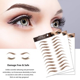 Brown Eyebrow Tattoo 66 Pairs, Hair-Like Popular Fake Eyebrows Waterproof Lasting 4D Realistic Makeup Tattoo Arch Style, Eyebrow Transfer Stickers for Women Girls