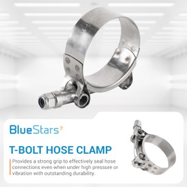 BlueStars 1.5" T-Bolt Hose Clamps with Working Range 44mm - 50mm, 304 Stainless Steel - for Automotive, Industrial, Marine, Household - Exhaust system, Turbo Intake, Intercooler Pipe - Pack of 2