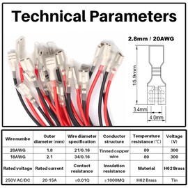 Mrosnail 30Pcs Female Spade Crimp Terminal Kit - 2.8mm Connectors with Insulating Sleeve, Wire, Red & Black Quick Splice Assortment - Tin Plated Copper for Reliable Connectivity