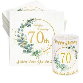 32 Eucalyptus Napkins 70th Birthday + 8 Lantern Table Decoration 70th Birthday Schön DASS Du Da Bist Decoration 70th Birthday Woman Man Birthday Lantern Napkins Happy Birthday Table Decoration