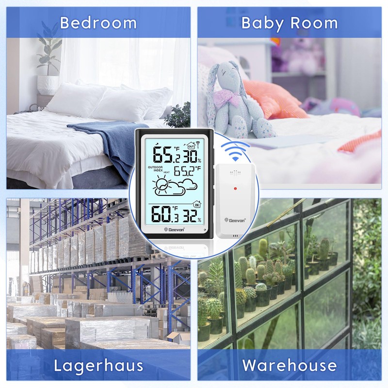 Geevon Large Display Digital Thermometer Hygrometer, Accurate Indoor Outdoor Temperature