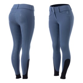 Equinavia Maud Womens Winter Full Seat Breeches | Fleece Lined Water Repellant Horse Riding Pants with Silicone Grip - Feather Blue - 30