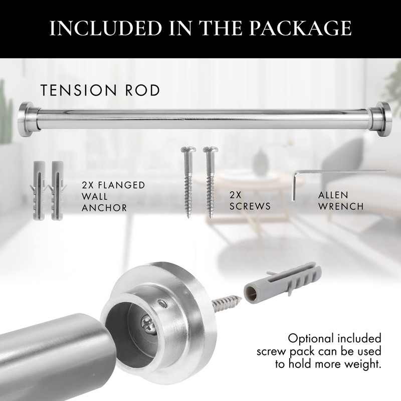 Meriville 1-inch Diameter Metal Spring Tension Rod, Closet Rod, Tension