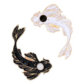 2Pcs coadipress Lovely Fish Brooch Enamel Lapel Brooches Pin Set Cute Cartoon Koi Fish Pins for DIY Backpacks Clothes Bags Jackets Hat Jewelry Accessories Gift (Black White)