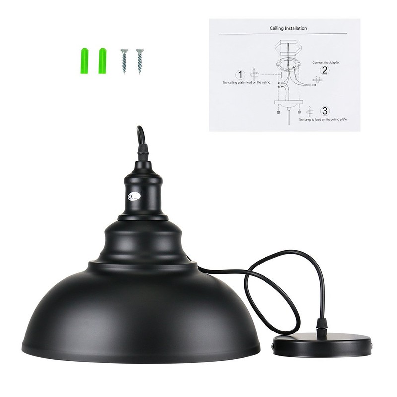 Lightess Black Pendant Light Dimmable, Industrial Hanging Lights Metal Barn