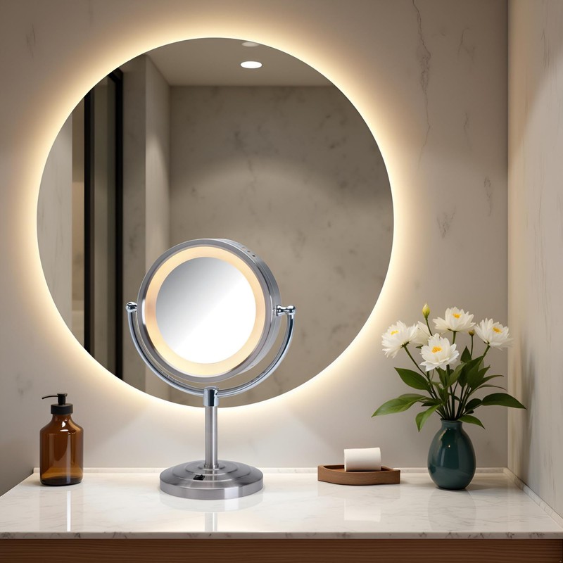 JERDON Lighted Tabletop Makeup Mirror - LED Lighted Vanity Mirror