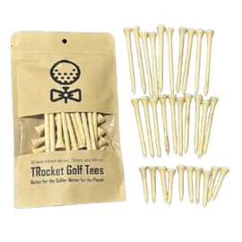 TRocket Bamboo Golf Tees, Pack of 30, 42mm/70mm/83mm, Natural Colour