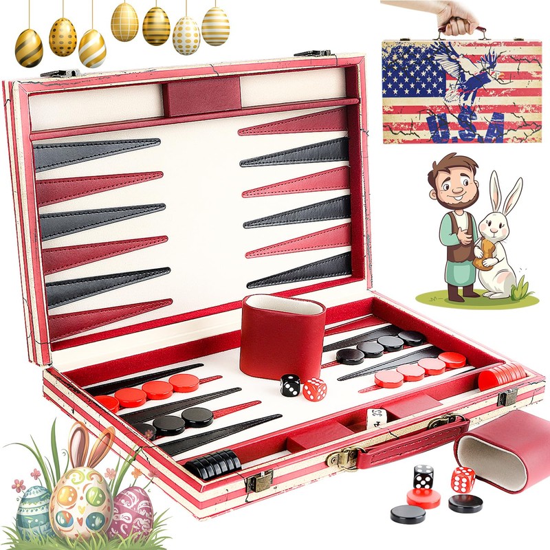 15 Inches Backgammon Sets for Adults Leather Travel Backgammon Set