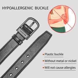 Gleecosy Nickel and Metal Free Hypoallergenic Leather Tsa Approved Belt for Men With Plastic Buckle Airport Friendly (black, Size 35 (Fits Pants Size 33-34))
