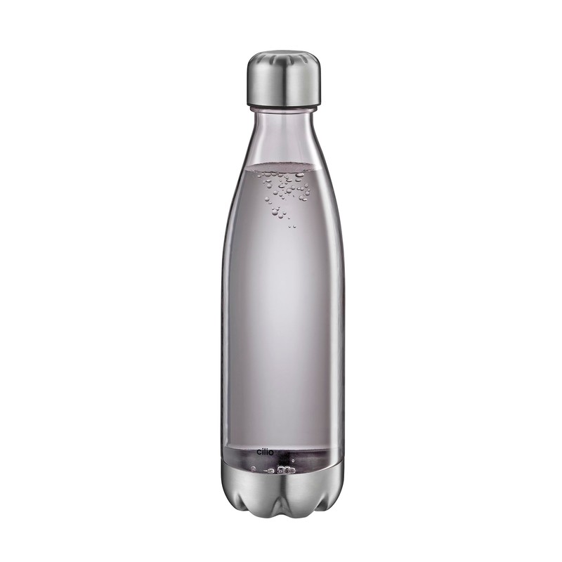 cilio Elegant Grey Transparent Drinking Bottle, 700 ml, Tritan/Stainless Steel