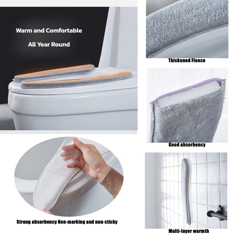 NGETC Thick Warm Cushioned Toilet Seat Cover | Stick-On Washable