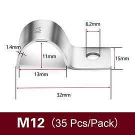 Ezitruz Pack of 35 Metal Cable Clamps 304 Stainless Steel Pipe Clamps 12 mm Single Hole U Pipe Clamps Mounting Clamp Cable Clips for Screwing Hose Buckle Pipe Holder for Pipes Diameter 12 mm