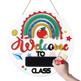 Jetec 3D Classroom Hanging Sign Decoration Teacher Door Sign Rainbow Teacher Welcome Sign for Classroom Wooden Wall Decor for Teacher Student Back to School Party Front Door Window Wall Decor Supplies