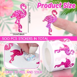 JarThenaAMCS 500Pcs Summer Flamingo Stickers Pink Flamingo Holographic Stickers Roll Adhesive Paper Decals for Water Bottles Scrapbook Summer Party Decor