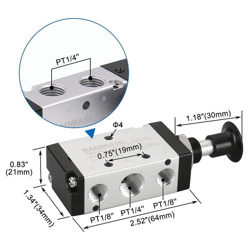 Baomain Manual Hand Pull Valve 4R210-08 G1/4" Air Inlet 5