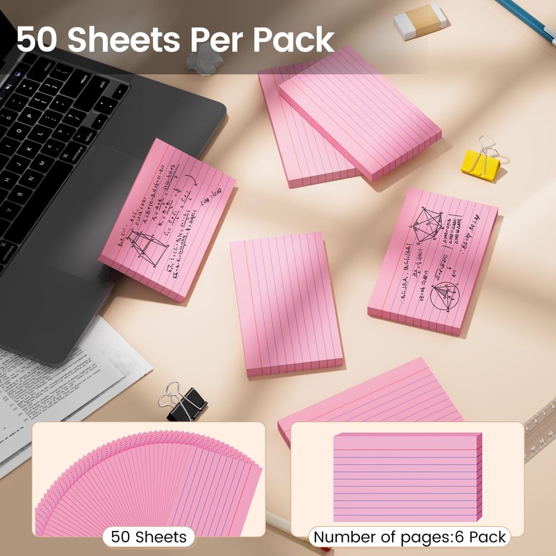 Index Cards 3x5 Inch, 300sheets, Flash Cards,Ruled Lined Pink Note